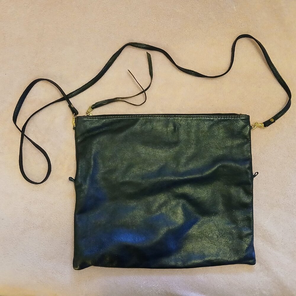 Convertible Black Leather Tote-Clutch